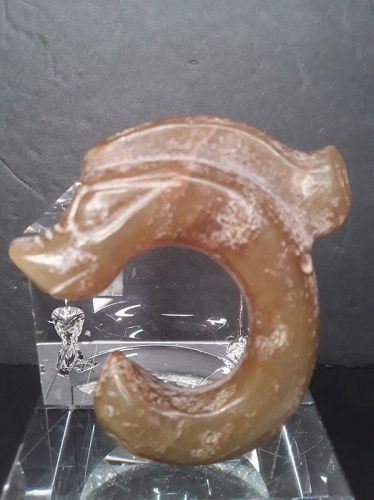 Hongshan Tan Jade Toggle or figure of a C Dragon