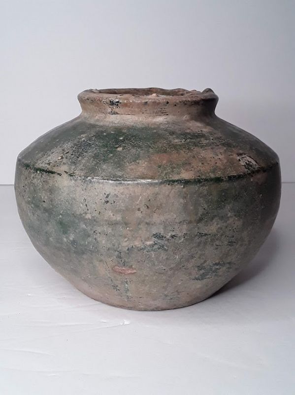 Ancient Chinese Han Dynasty Green Glazed Funerary Jar