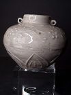 Sung Dynasty Molded Grey Celadon Glazed jar with handles