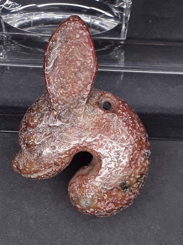 Hongshan Red Nephrite Jade Rabbit Ear Dragon Pendant Toggle