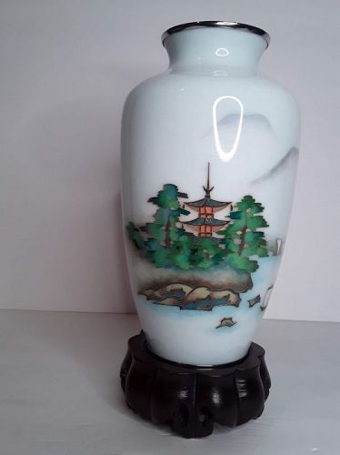 Vintage Japanese Ando or Sato type Wireless Cloisonné Scenic Vase