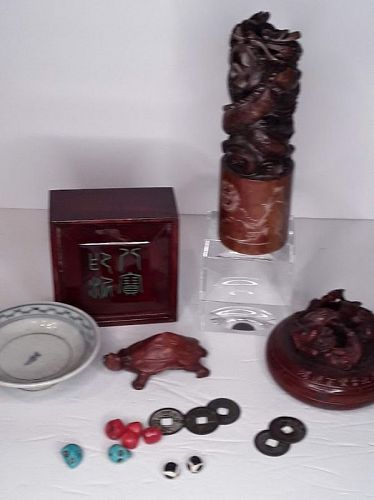 Chinese antique and new lot Coins Ink Stamp Beads