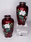 Japanese Pair of Red Ginbari Sato Flower Vases