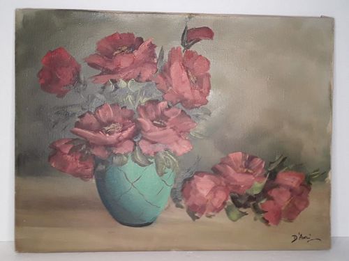 Vintage American ? OOC painting of Roses Signed D Auri