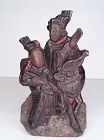 Chinese wood architectural Fragment with 2 Figures foo dog #3