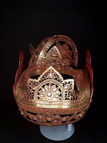 Balinese Leather and gold Mans Hat or Crown for Traditional Dance
