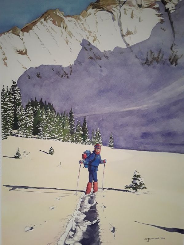 Fine Watercolor Painting Cross Country Skier illustration