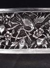 Chinese Repousse and cut Silver trinket or Cricket box with Flowers