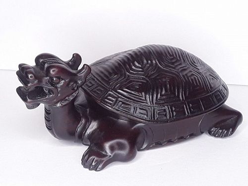 1980s Chinese hand carved Lidded Dragon wood table box
