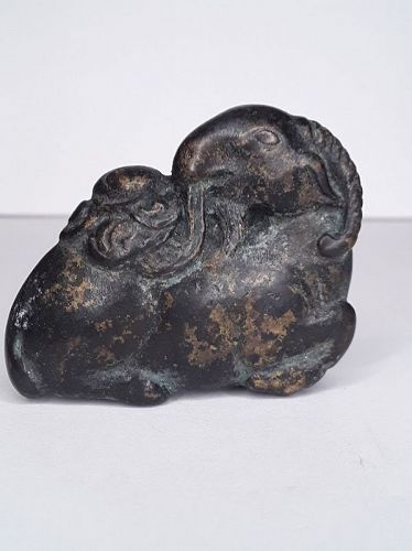 Antique Chinese Scholars bronze Recumbent Ram Scroll weight