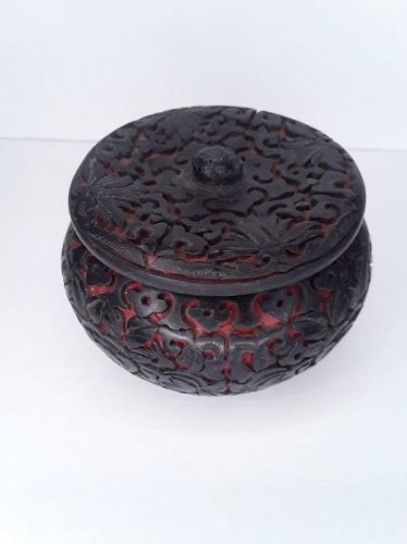 Chinese Red and Black Cinnabar Lidded Jar
