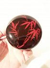 Vintage Japanese Black Lacquer with red Bamboo painted Tea caddy
