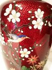 Japanese Ginbari Cloisonne Red Vases with Birds and flowers