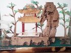 Vintage Chinese Cork Diorama Pagoda and Crain's In Bamboo Glass Box