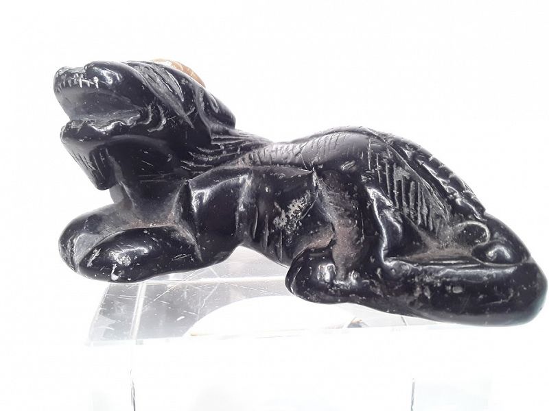 Chinese Tang Style Black Jade? recumbent foo dog Lion scholar object