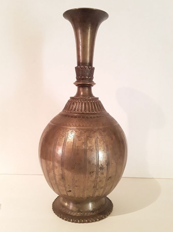 Antique Nepalese Rice Beer vessel with extensively engraved surface