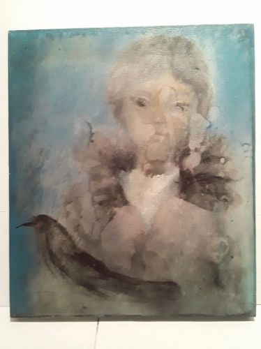 Gilberto Aceves Navarro oil on canvas Girl with Black bird