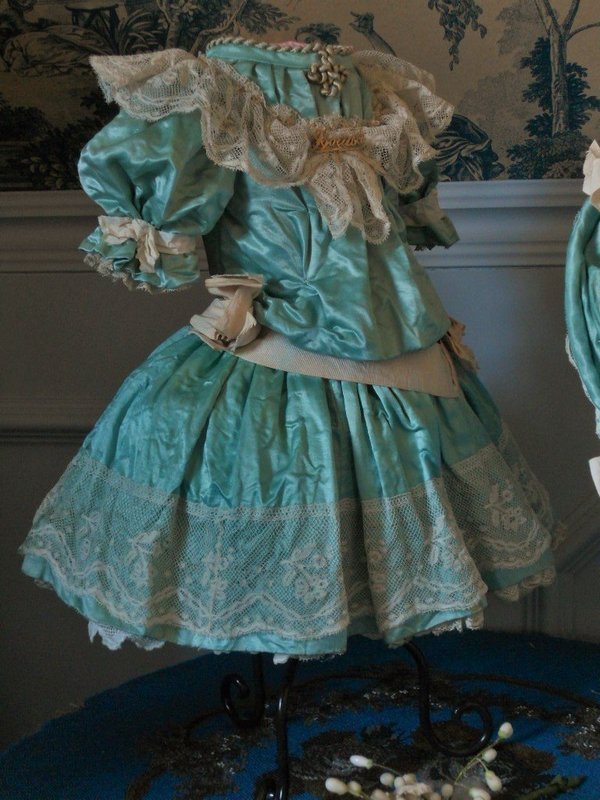 Superb French Aqua Silk Sateen Bebe Costume