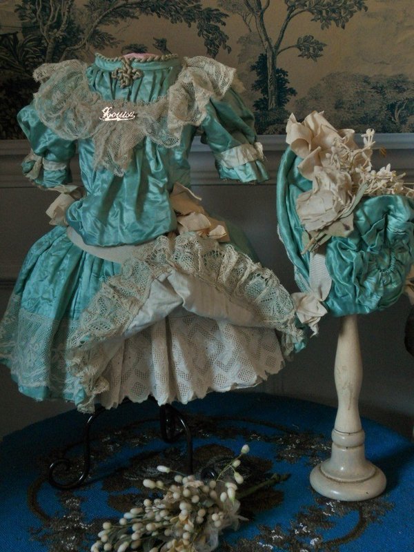 Superb French Aqua Silk Sateen Bebe Costume