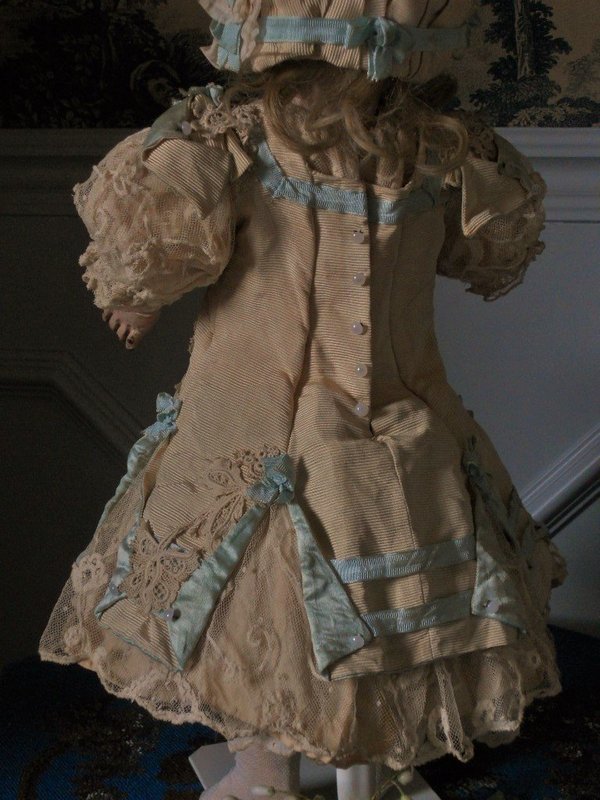 Superb French Couture Bebe Costume with Bonnet