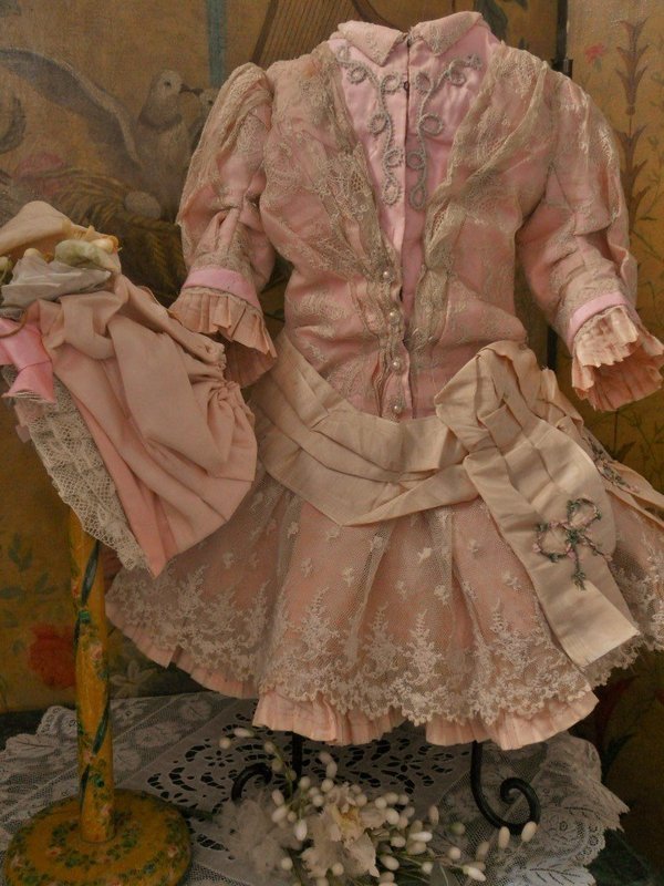 Marvelous French Pink Silk and Lace Bebe Costume