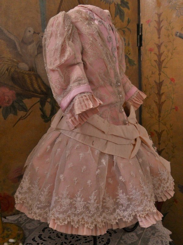 Marvelous French Pink Silk and Lace Bebe Costume