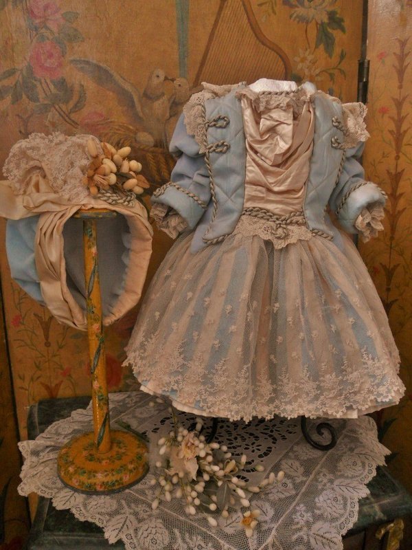 Pretty Silk and Velvet French BeBe Costume with Bonnet