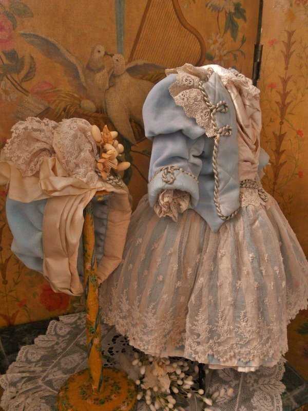 Pretty Silk and Velvet French BeBe Costume with Bonnet