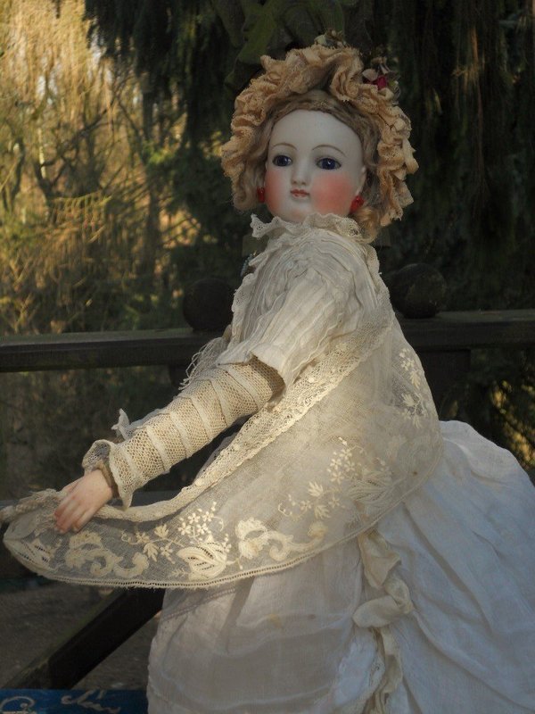 Pretty French Poupee by Barrois with very rare &quot; Leon Pannier &quot; Body