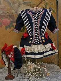 Pretty French Bebe Sailor Costume with Bonnet