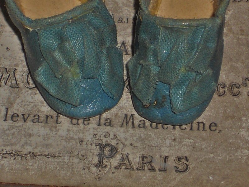 Rare early French Poupee Leather Slippers 1860 era ....