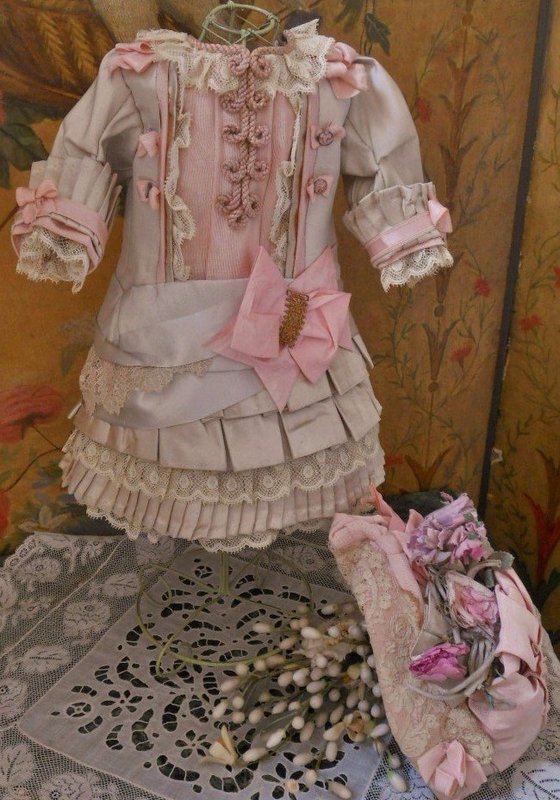 Pretty French Silk Bebe Costume with matching Couture Bonnet