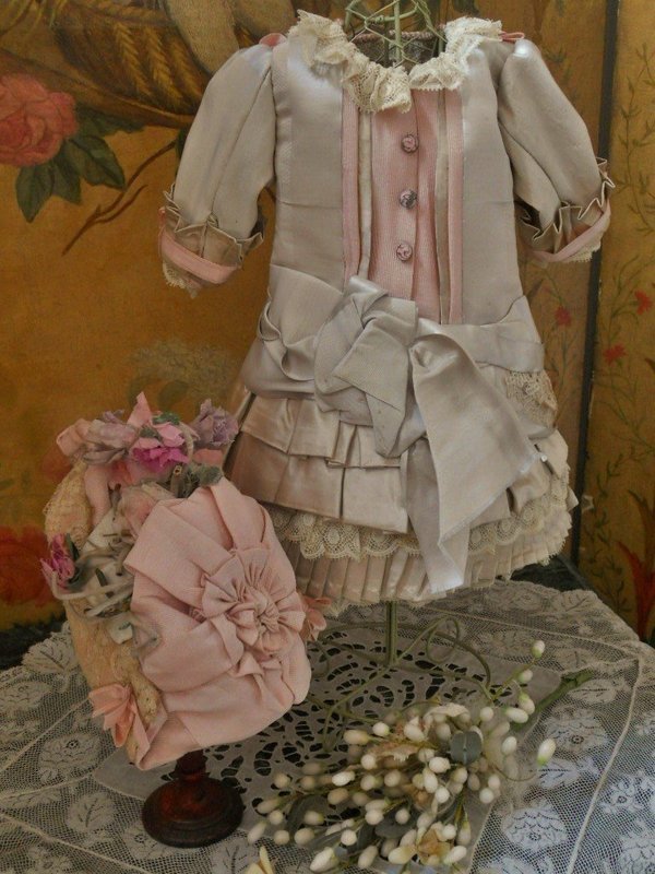 Pretty French Silk Bebe Costume with matching Couture Bonnet