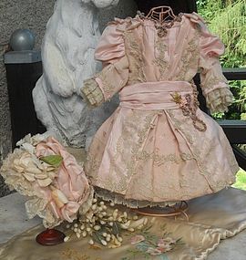 Marvelous French Silk Bebe Costume with Bonnet