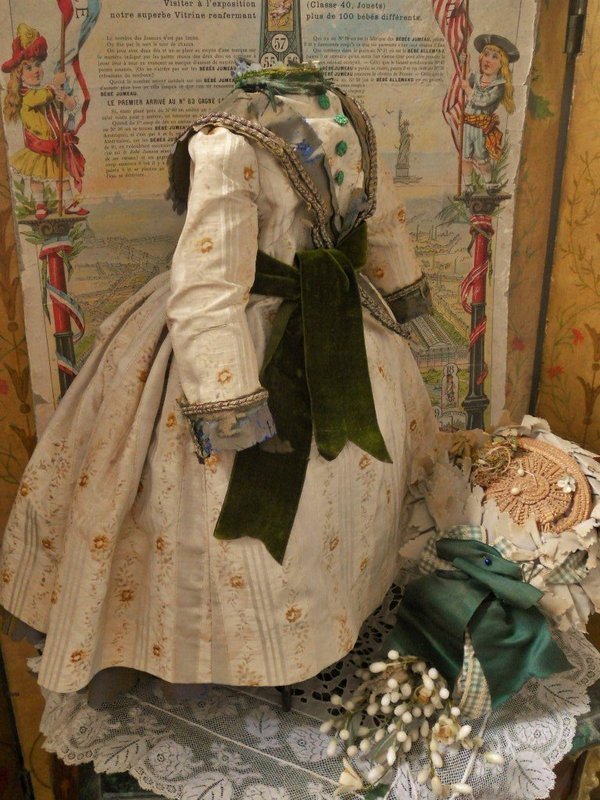 Very Nice Early Original 19th. Century French Silk Dress with Bonnet