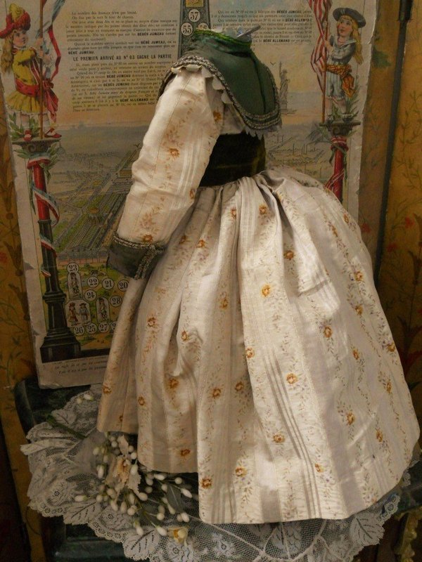 Very Nice Early Original 19th. Century French Silk Dress with Bonnet