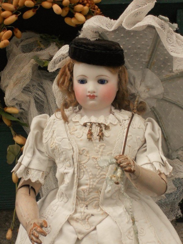 Marvelous Early French Poupee with Gorgeous Costume