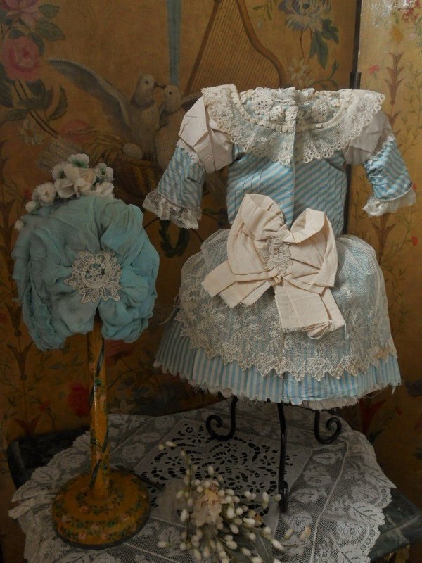 Pretty French Bebe Silk Costume with Couture Bonnet