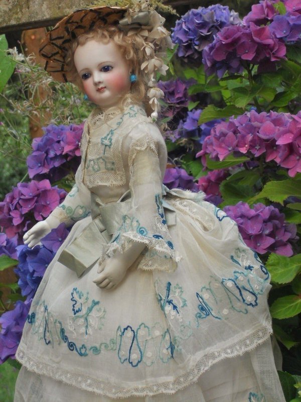 Delicate French Bisque Poupee with Marvelous Costume