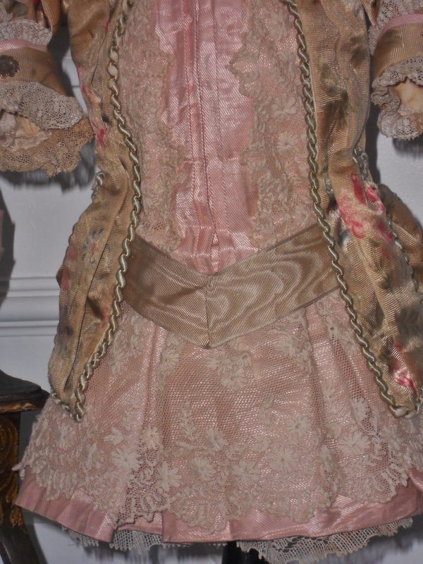 Superb French Bebe Silk Sateen Costume with Straw Hat