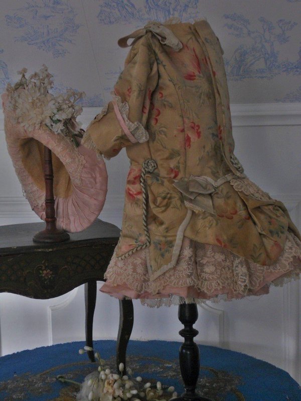 Superb French Bebe Silk Sateen Costume with Straw Hat