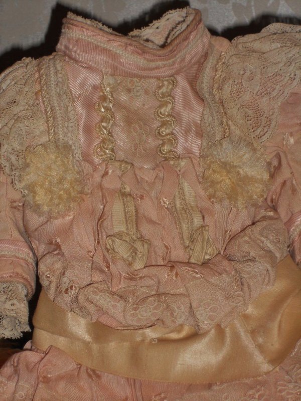 Beautiful French Pink Silk Bebe Costume with Bonnet