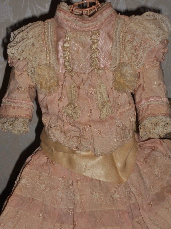 Beautiful French Pink Silk Bebe Costume with Bonnet