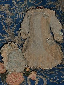 Stunning French Silk and Muslin Bebe Costume with Bonnet