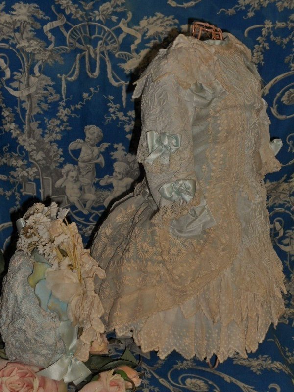 Stunning French Silk and Muslin Bebe Costume with Bonnet