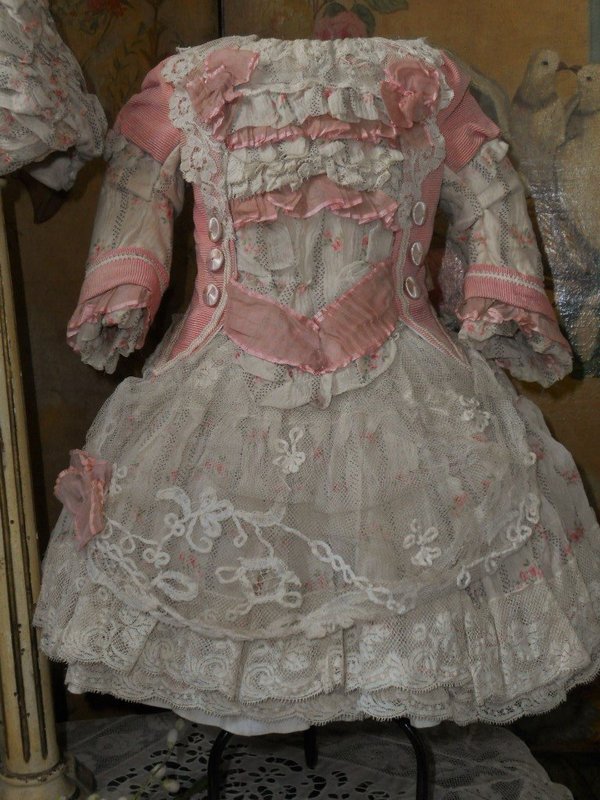 Romantic French Silk and Muslin Costume with Bonnet