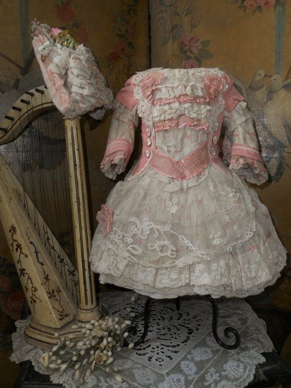 Romantic French Silk and Muslin Costume with Bonnet