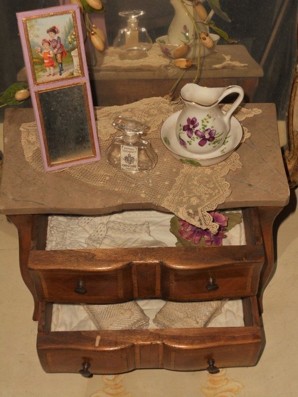 Pretty Wooden Chest with Marble Top and Accessory