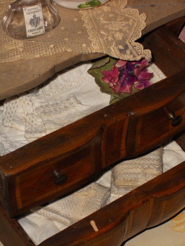 Pretty Wooden Chest with Marble Top and Accessory