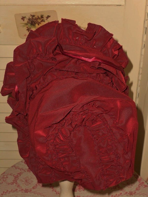 Vintage Burgundy Silk Dress with Bonnet